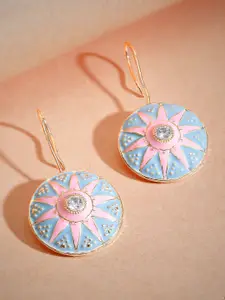 Rubans 18K Gold Plated Pastel Blue & Pink Enamel with Crystal AD Studded Drop Earrings