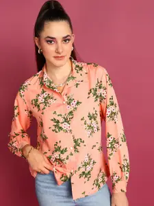 Popwings Smart Floral Printed Crepe Casual Shirt