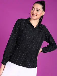 Popwings Smart Polka Dots Printed Crepe Casual Shirt