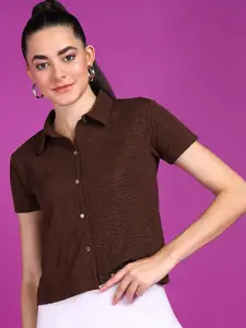 Popwings Self Design Textured Smart Casual Shirt