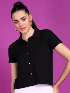 Popwings Self Design Textured Smart Casual Shirt