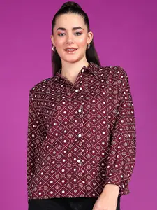 Popwings Smart Ethnic Motifs Printed Crepe Casual Shirt