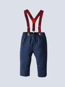 StyleCast Boys Blue Slim Fit High-Rise Cotton Trousers With Suspenders