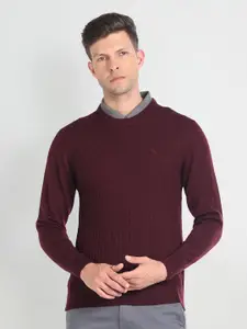Arrow Geometric Self Design Round Neck Long Sleeves Pullover Sweater