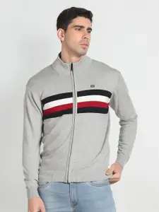 Arrow Sport Striped Mock Collar Pure Cotton Cardigan