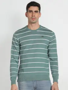 Arrow Sport Round Neck Striped Pure Cotton Pullover Sweater