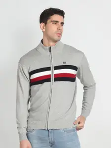 Arrow Sport Mock Collar Striped Pure Cotton Sweater