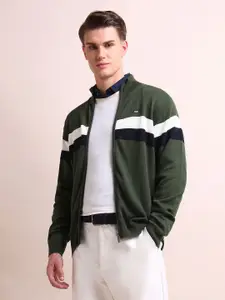 Arrow Sport Striped Pure Cotton Front Open Sweater