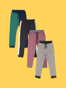 Anthrilo Boys Pack Of 4 Colourblocked Relaxed Fit Fleece Joggers
