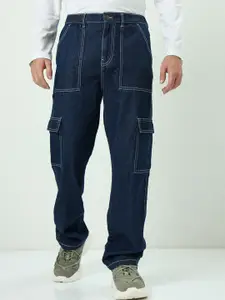 Bewakoof Men Baggy Fit High-Rise Clean Look Cotton Cargo Jeans