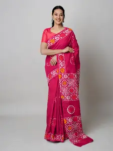 Unnati Silks Batik Silk Blend Handloom Block Print Saree