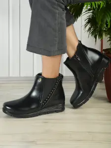 ELLE Women Studded Leather Mid-Top Chelsea Boots