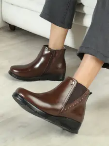 ELLE Women Studded Leather Mid-Top Chelsea Boots