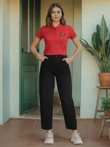 U.S. Polo Assn. Women Black Regular Fit High-Rise Pure Cotton Jeans