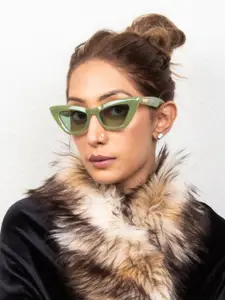 Ted Smith Women Aesthetic Green Aesthetic Cat-Eye Sunglasses With UV Protected Lens