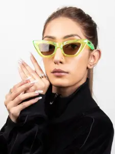 Ted Smith Yellow-Brown Aesthetic Cat-Eye Sunglasses Women With UV Protected Lens