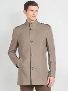 Arrow Mock Collar Single-Breasted Wool Trench Coat