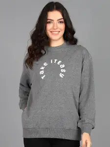 The Roadster Lifestyle Co. Grey Typography Printed Cotton Pullover Sweatshirt
