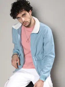 Campus Sutra Abstract Printed Spread Collar Windcheater Cotton Tailored Jacket