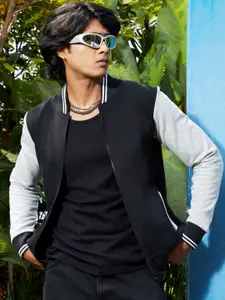 Campus Sutra Black Windcheater Cotton Bomber Jacket