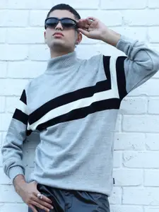 Campus Sutra Colourblocked Turtle Neck Woollen Pullover