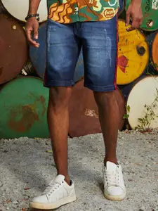 Campus Sutra Men Washed Side-Striped Cotton Denim Shorts