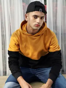 Campus Sutra Colourblocked Hooded Cotton Sweatshirt