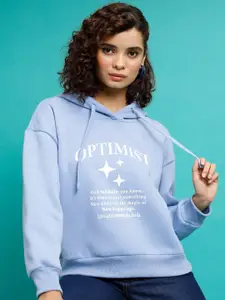 Tokyo Talkies Blue Printed Hooded Pullover Sweatshirt