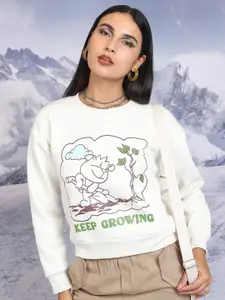 Tokyo Talkies  Off White Printed Pullover Sweatshirt