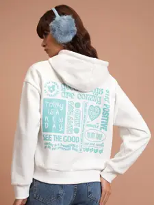 Tokyo Talkies White Printed Hooded Pullover Sweatshirt