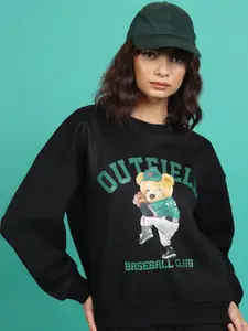 Tokyo Talkies Black Graphic Printed Oversized Pullover