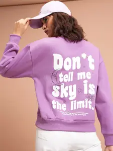 Tokyo Talkies Purple Typography Printed Hooded Relaxed Fit Pullover