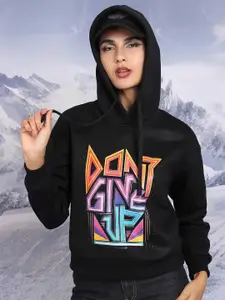 Tokyo Talkies Black Typography Printed Relaxed Fit Hooded Sweatshirt