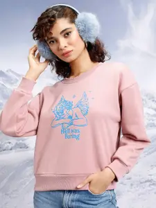 Tokyo Talkies Pink Graphic Printed Relaxed Fit Pullover Sweatshirt