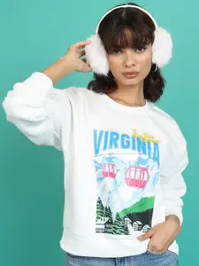 Tokyo Talkies White Typography Printed Relaxed Fit Pullover Sweatshirt