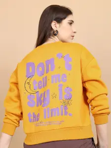 Tokyo Talkies Yellow Typography Printed Round Neck Oversized Pullover Sweatshirt