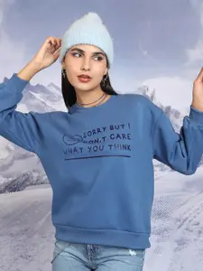 Tokyo Talkies Blue Typography Printed Sweatshirt