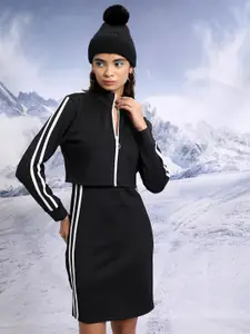 Tokyo Talkies Black High Neck Crop Jacket With Mini Dress