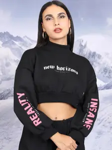 Tokyo Talkies Black Typography Printed Oversized Crop Pullover