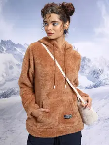 Tokyo Talkies Brown Hooded Drop Shoulder Sleeves Oversized Pullover