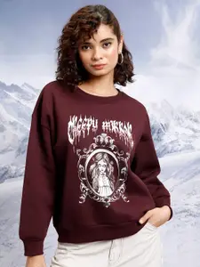 Tokyo Talkies Maroon Graphic Printed Pullover Sweatshirt