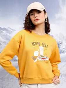 Tokyo Talkies Yellow Graphic Printed Pullover Sweatshirt