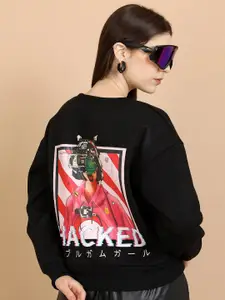 Tokyo Talkies Black Printed Pullover Sweatshirt