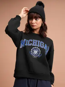 Tokyo Talkies Black Printed Pullover Sweatshirt