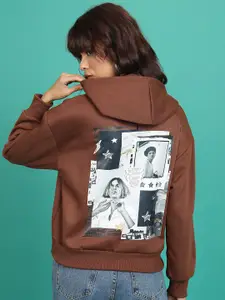 Tokyo Talkies Brown Printed Hooded Sweatshirt