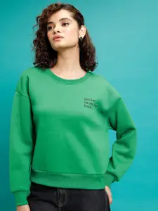 Tokyo Talkies Green Printed Pullover Sweatshirt