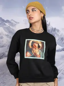 Tokyo Talkies Black Graphic Printed Oversized Pullover Sweatshirts