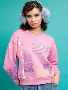 Tokyo Talkies Pink Graphic Printed Relaxed Fit Pullover Sweatshirt