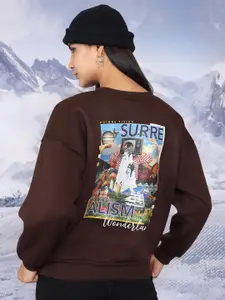 Tokyo Talkies Brown Graphic Printed Oversized Sweatshirt