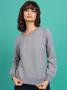 Tokyo Talkies Grey Self Design Long Sleeves Pullover